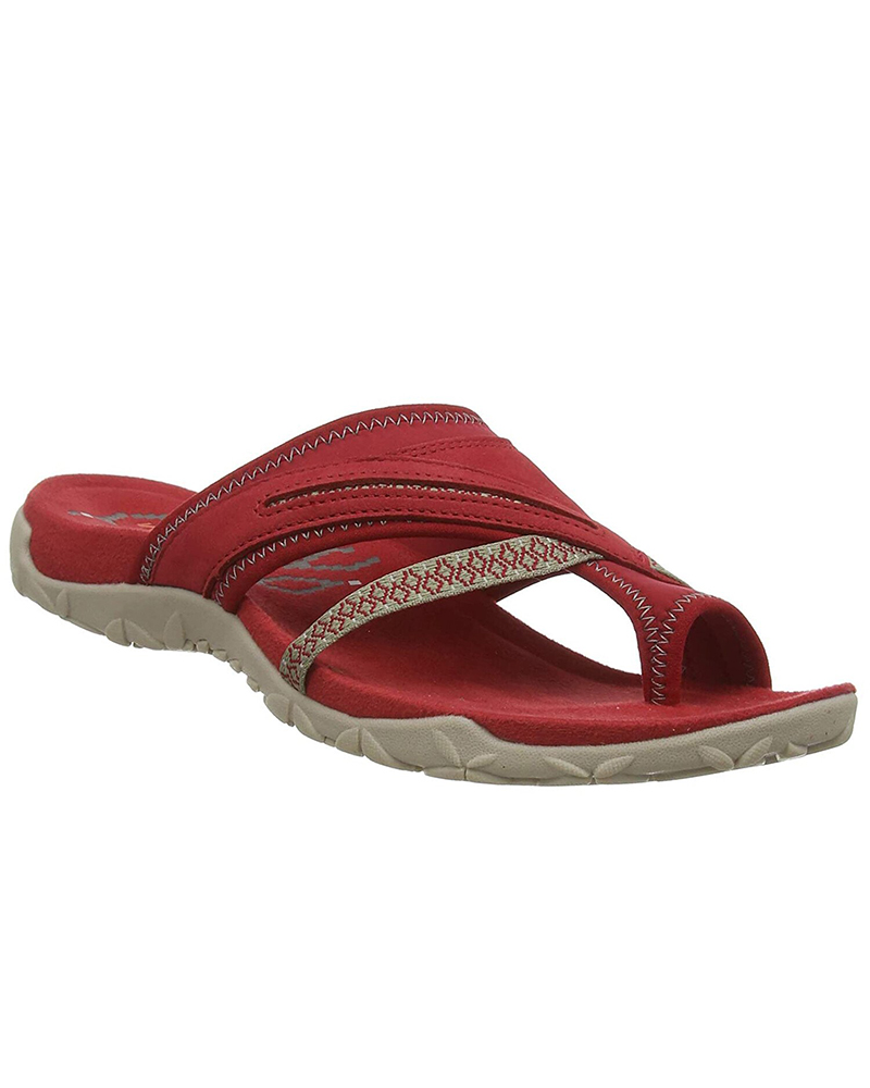 

Toe Post Breathable Mesh-And-Leather Sandals, Red