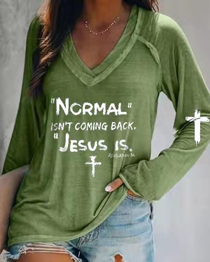 

St. Patrick' Day Letter Cross Print Long Sleeve Top, Green
