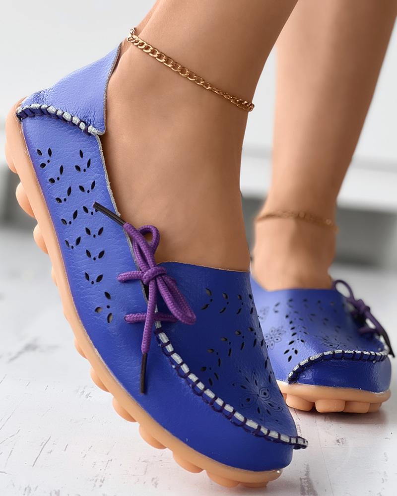 

Hollow Out Lace-up Loafers, Purple