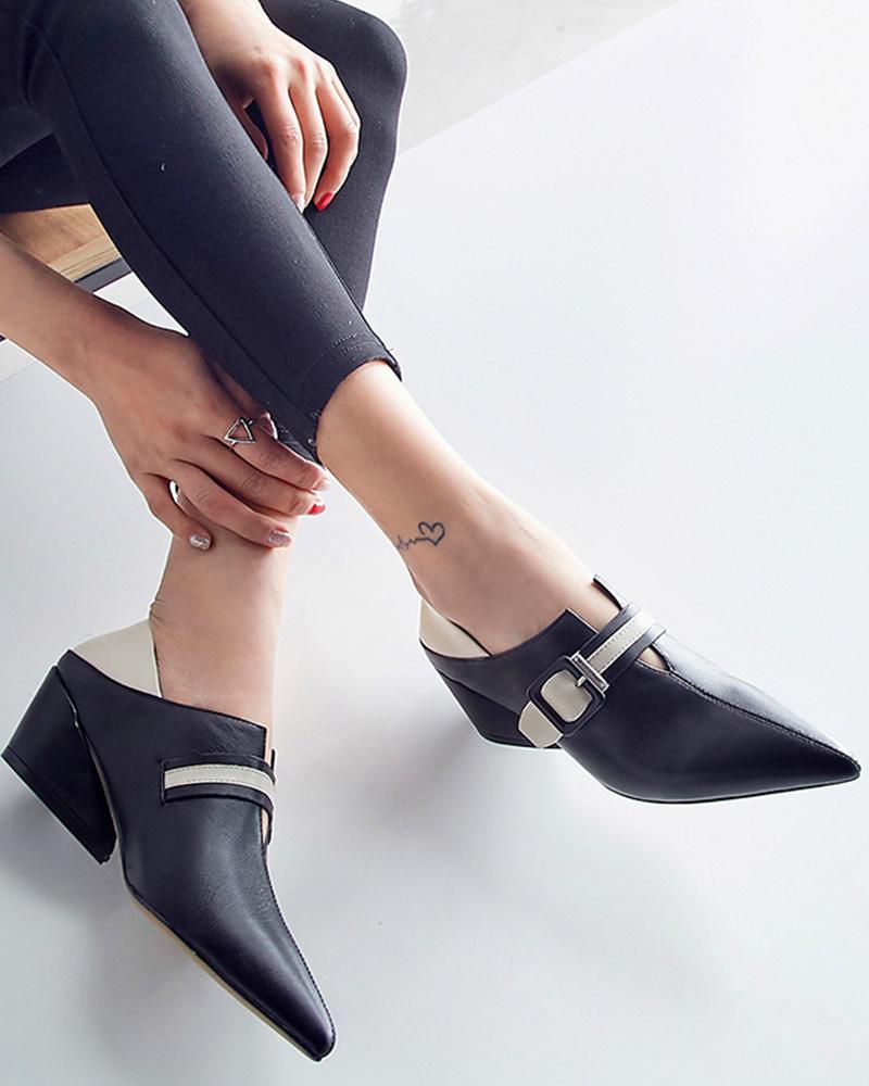 

Pointed Toe Heeled Loafers, Black