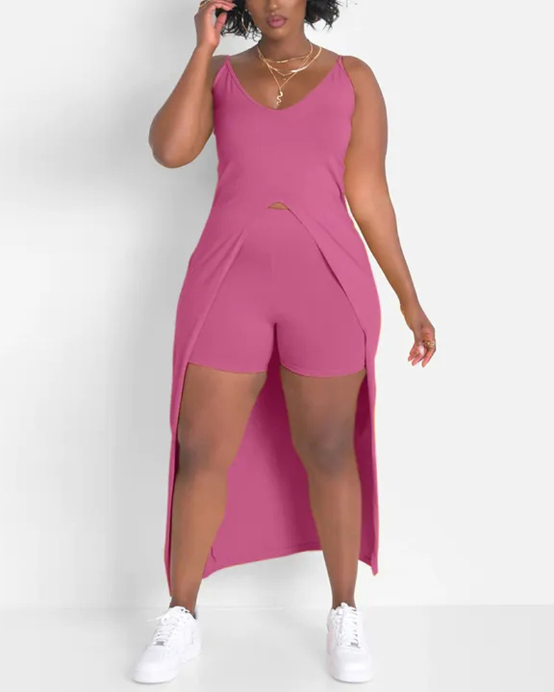 

Split Hem Longline Cami Top & Shorts Set, Pink