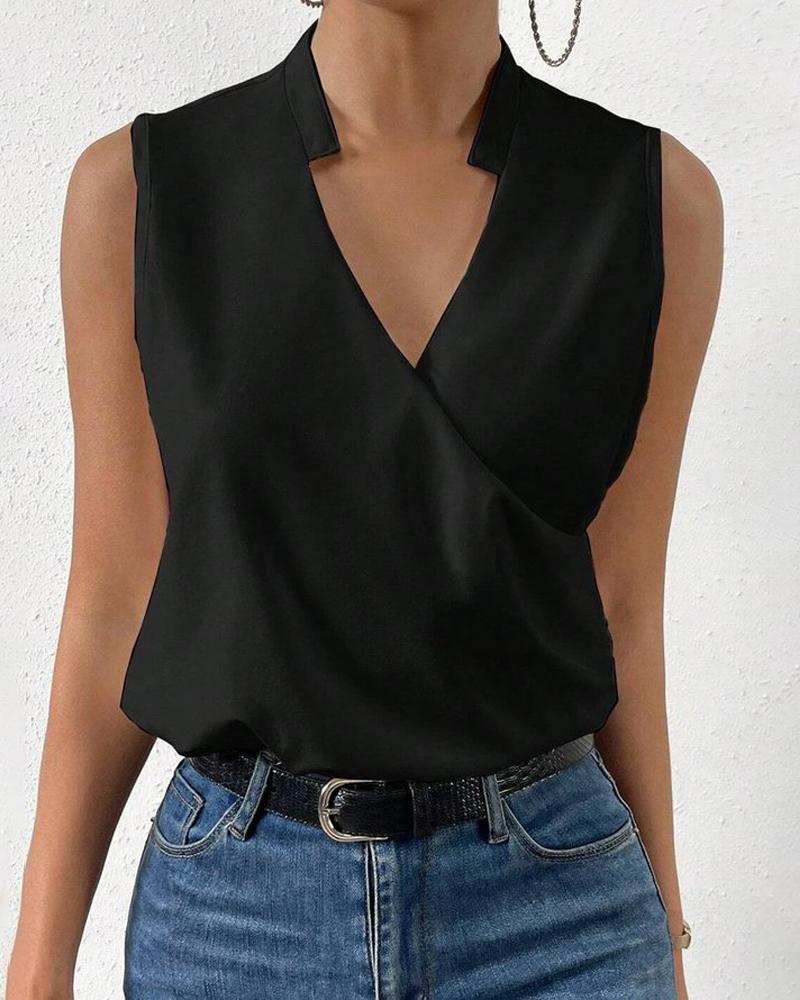

Notch Neck Wrap Sleeveless Blouse, Black