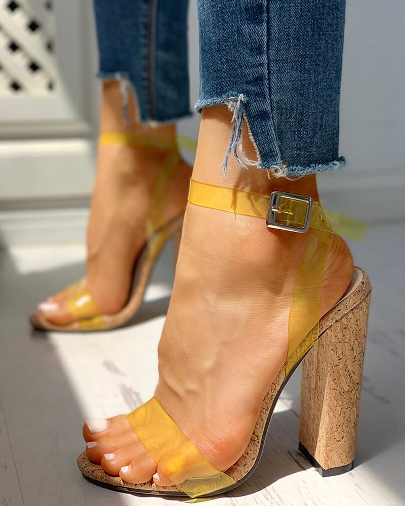 

Open Toe Transparent Strap Chunky Heeled Sandals, Yellow