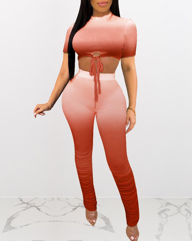 

Gradient Color Tied Detail Top & Pant Set, Red