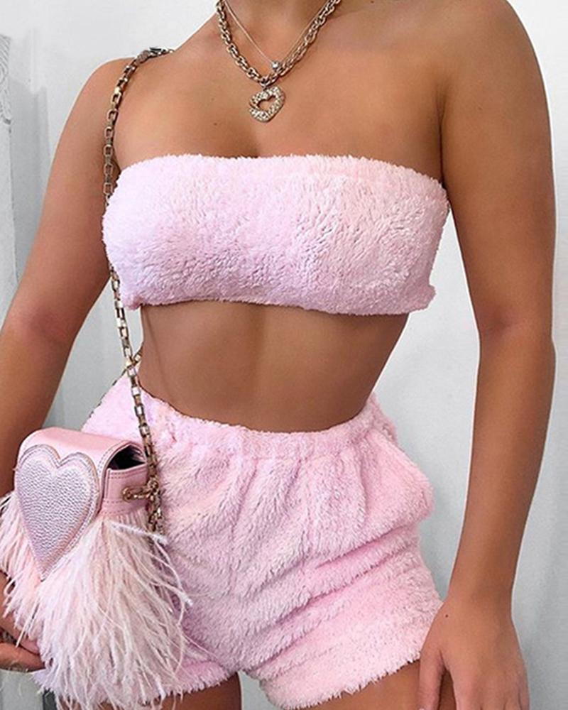 

Solid Sleeveless Plush Wrap Fluffy Sets, Pink