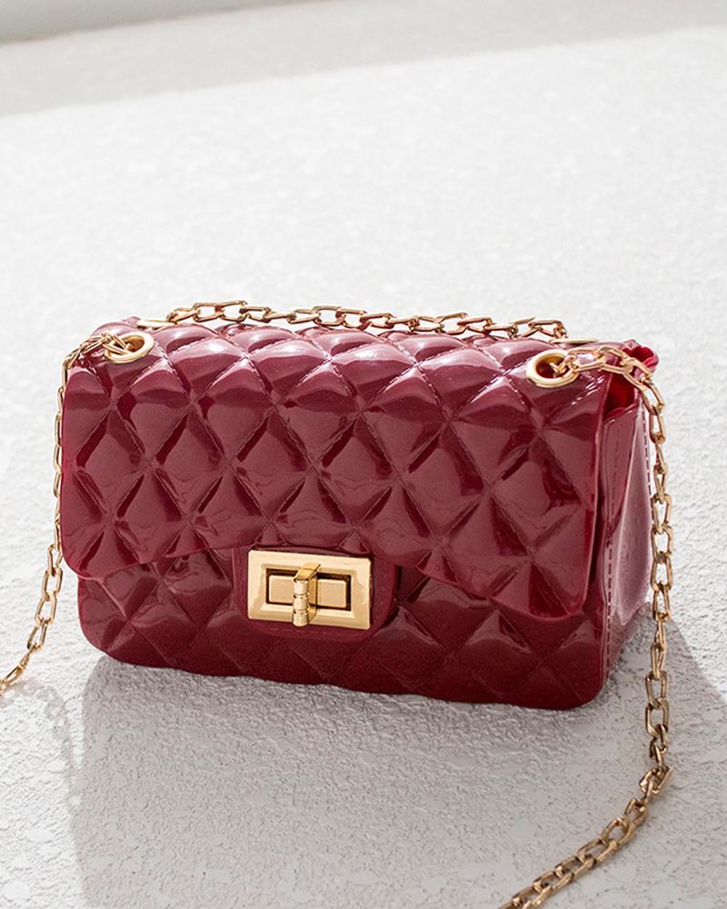 

Quilted Twist Lock Chain Strap Flap Crossbody Bag, Red