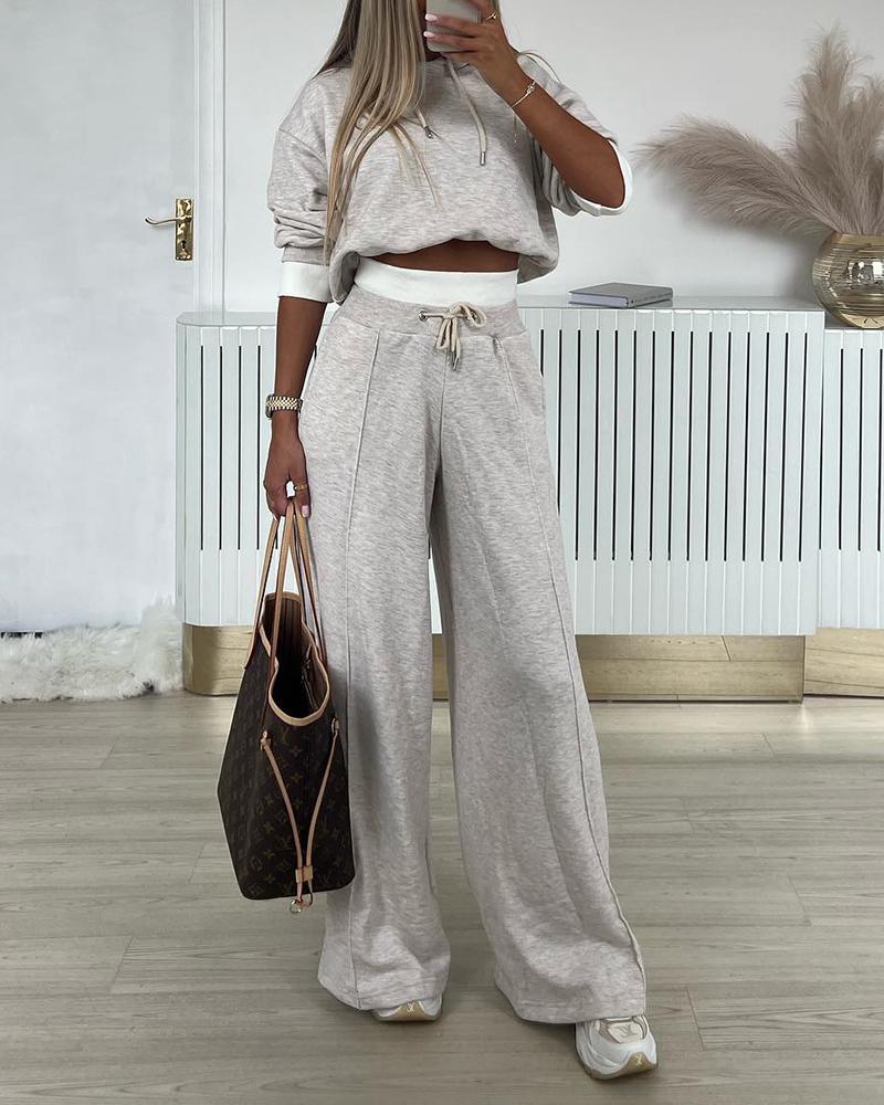 

Fake Two Piece Hoodie & Wide Leg Pant Set, Light gray