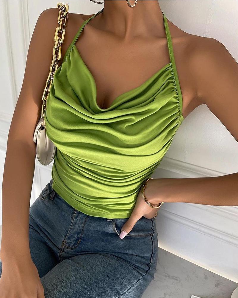 

Cowl Neck Ruched Tank Top, Light green