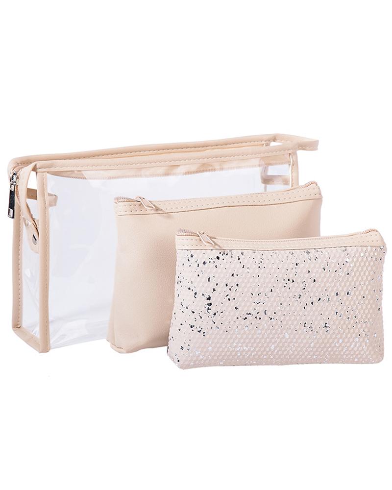 

3pcs Zipper Waterproof Multi-Functional Storage Accessories Organizer Fashion Makeup Toiletry Travel Bags Set, Beige