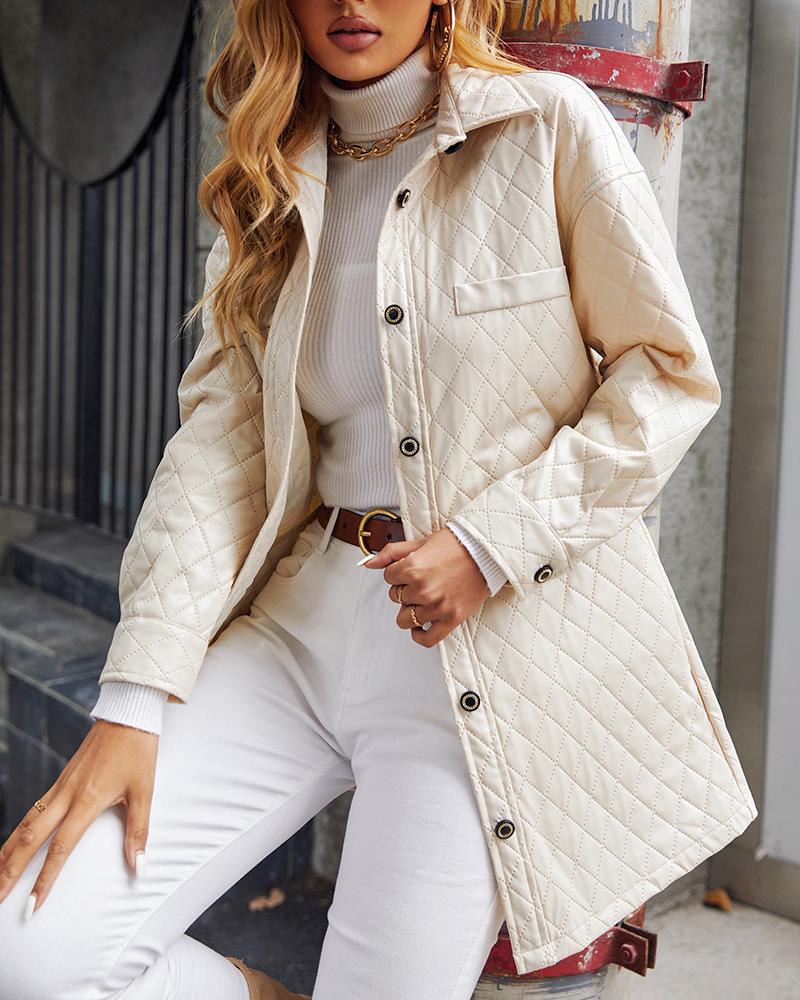 

Long Sleeve Button Front PU Leather Shacket, Style1