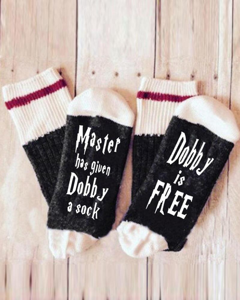 

1Pair Christmas Letter Print Socks, Black