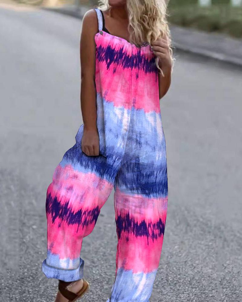 

Tie Dye Print Suspender Jumpsuit, Multicolor