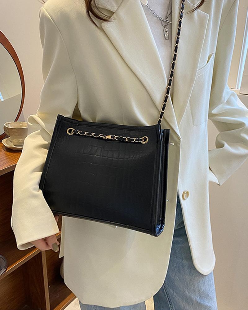 

Chain Strap Tote Bag, Black