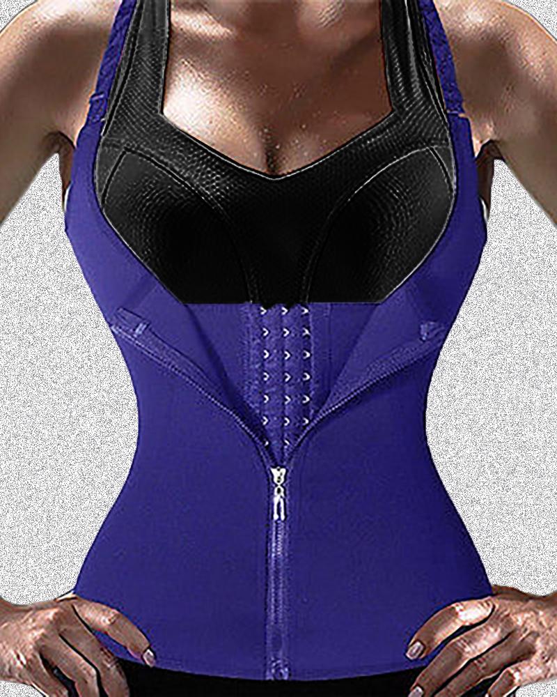 

Zipper Waist Trainer Corset Neoprene Sweat Belt Tummy Slimming Sport Shapewear, Dark blue