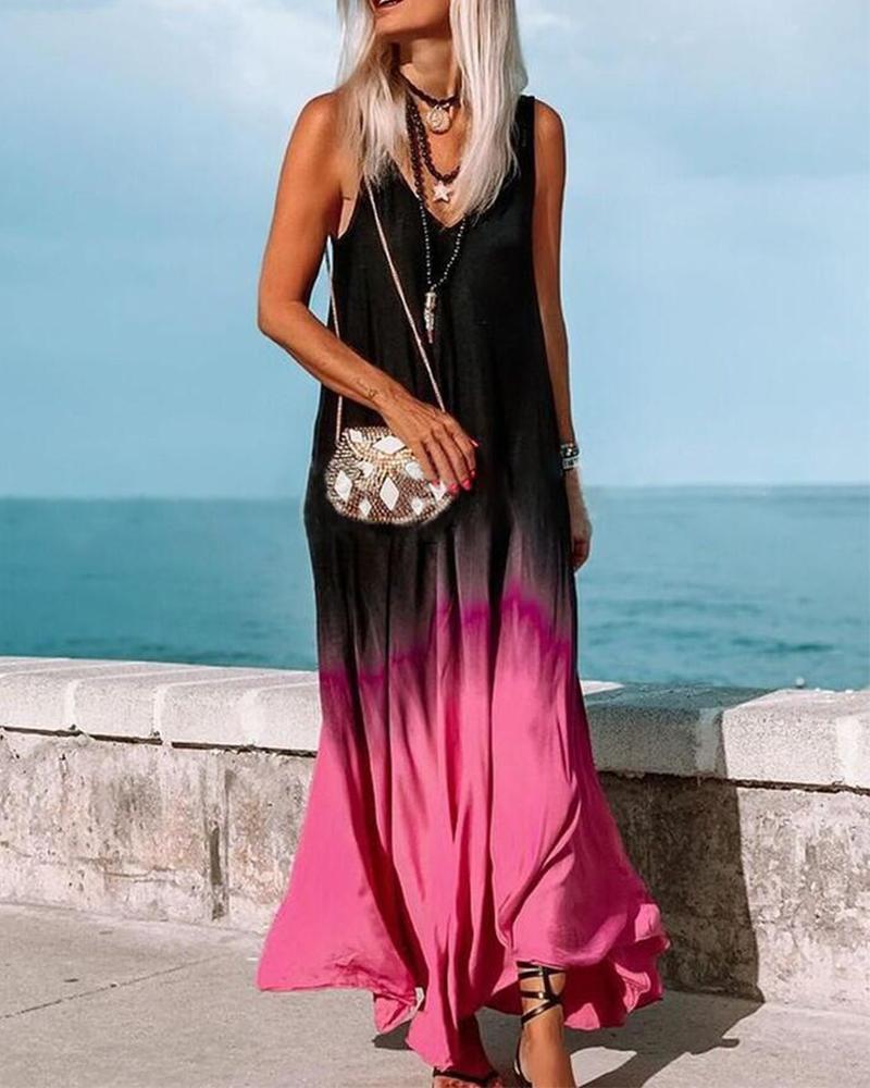

Gradient Color Block Sling Maxi Dress, Style1