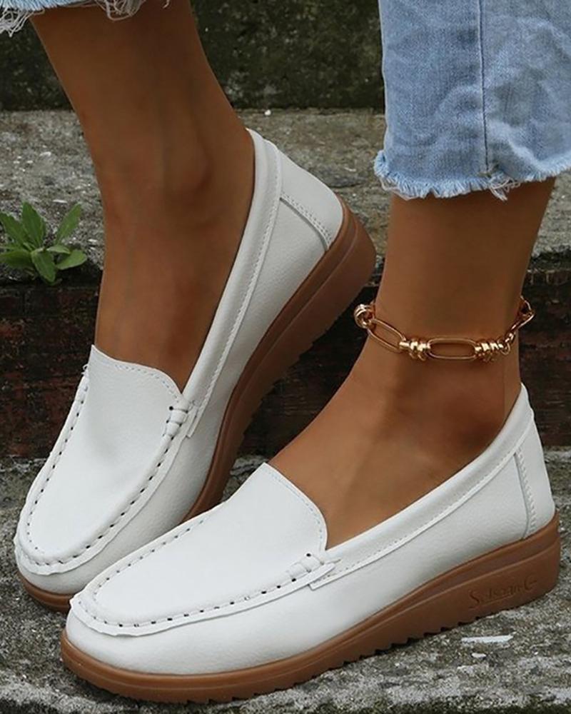 

PU Leather Slip On Loafers, White