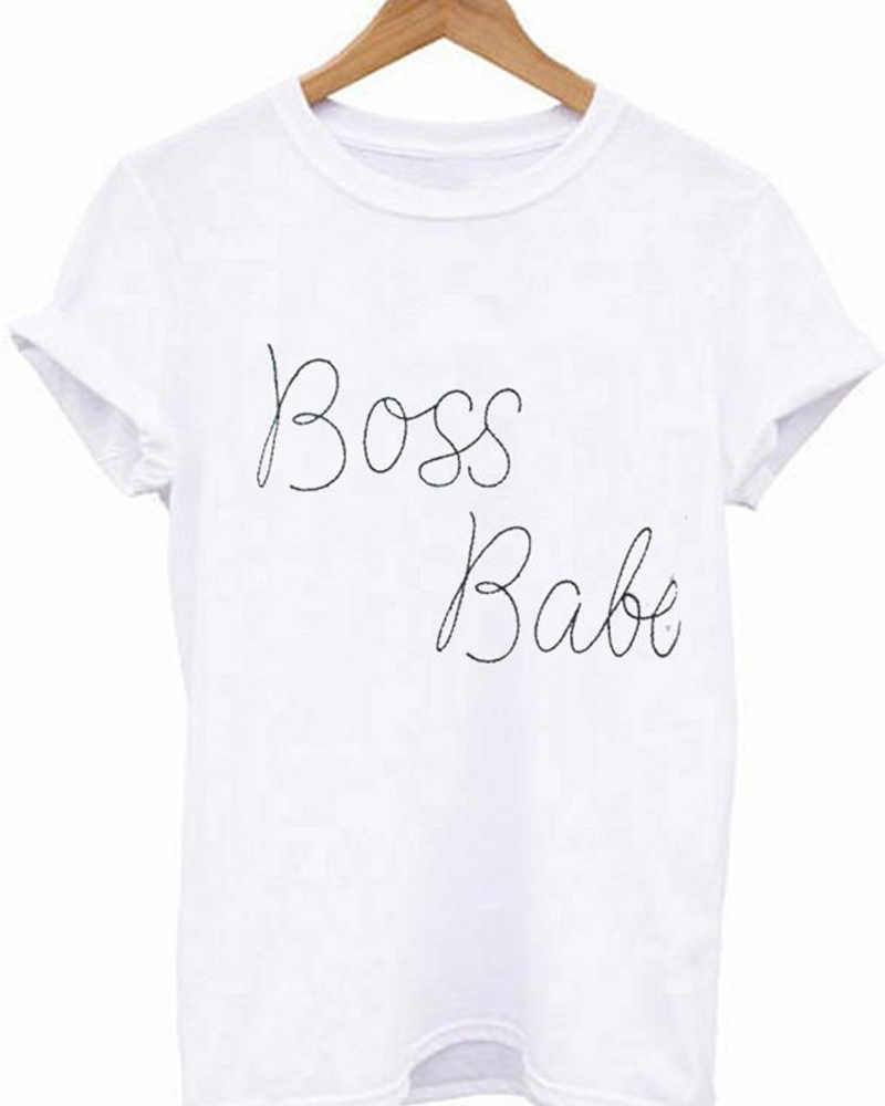 

Letter Print Short Sleeve T-Shirt, White