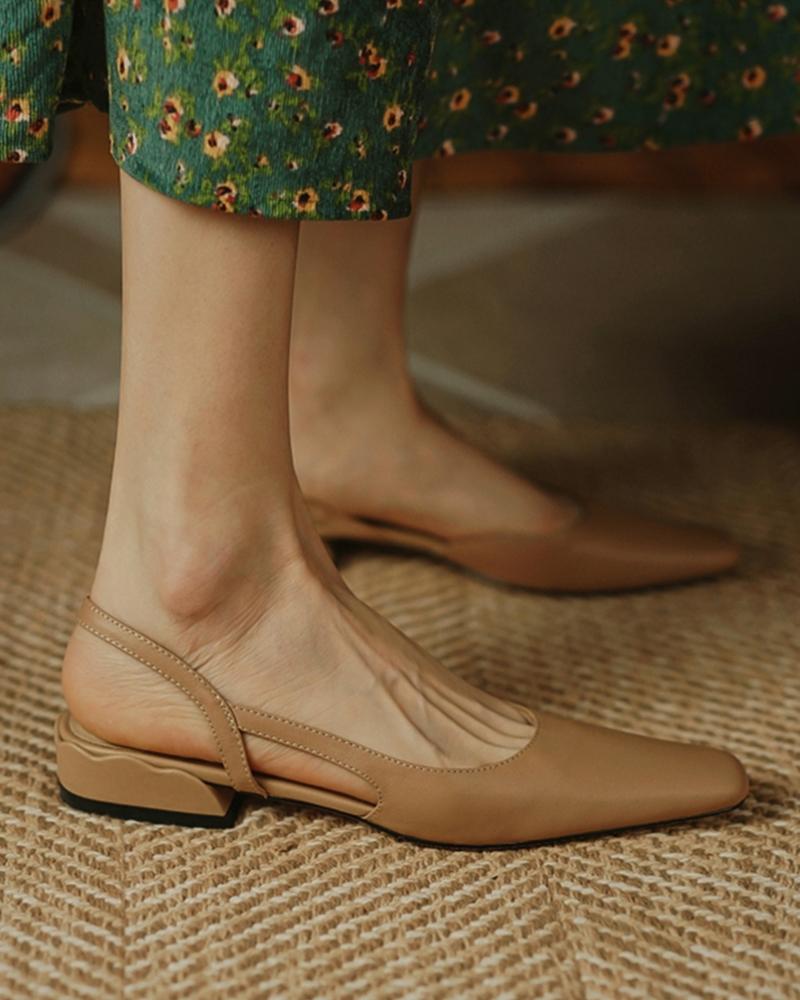 

Square Toe Cutout Slingback Slip On Shoes, Apricot