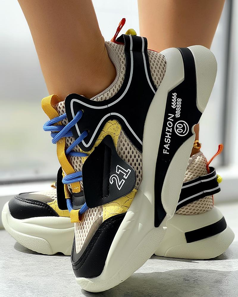 

Colorblock Fashionable Platform Muffin Sneakers, Black