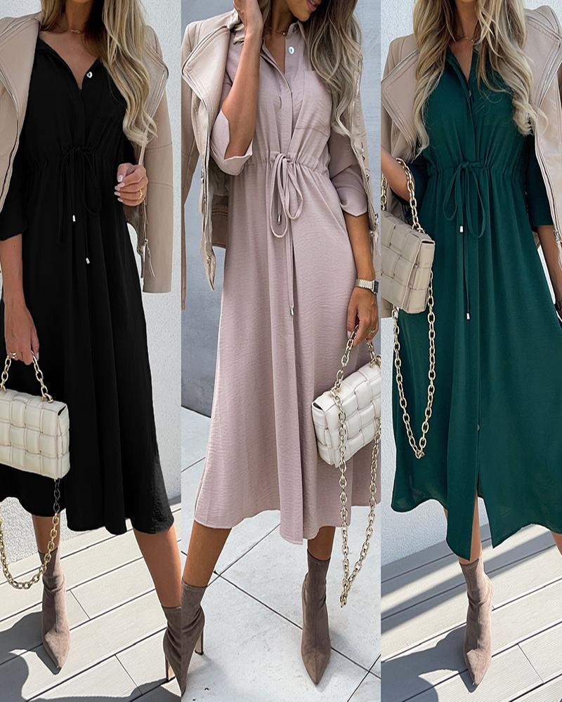 

Tied Detail Button Design Shirt Dress, Black