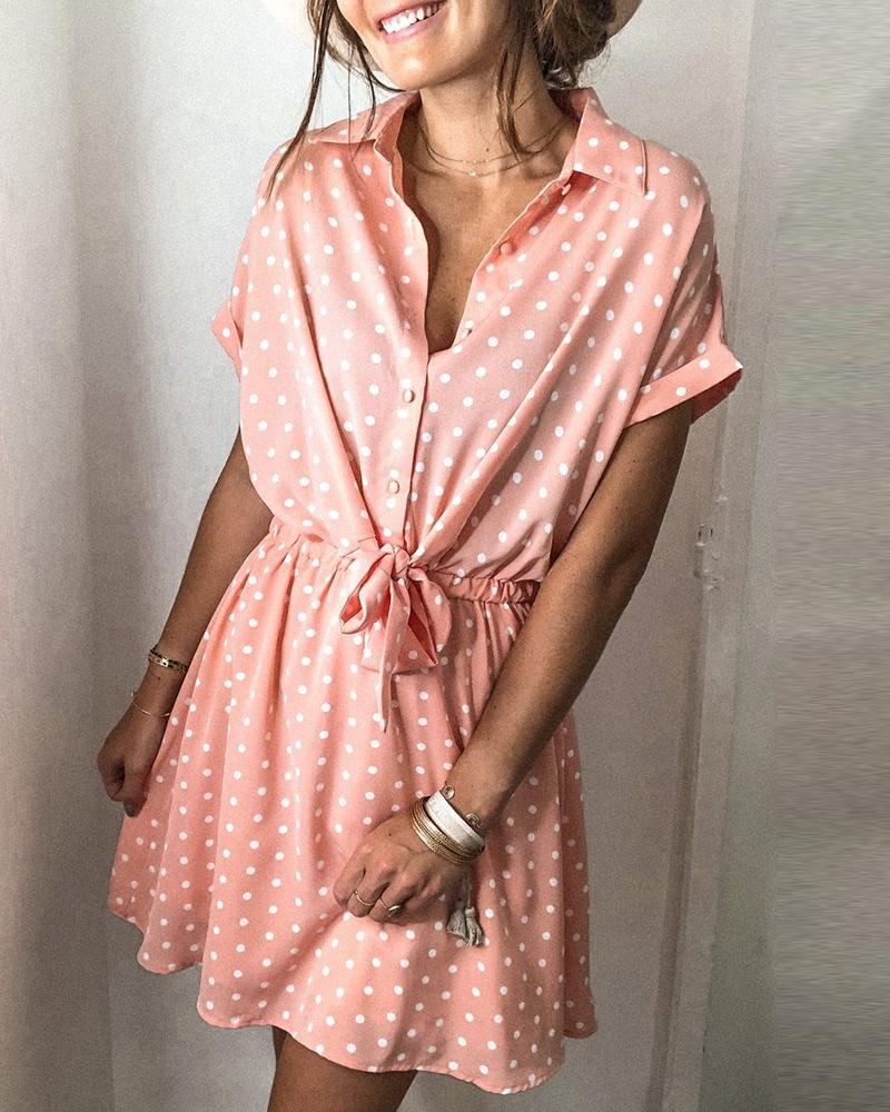 

Polkadot Print Short Sleeve Casual Dress, Pink