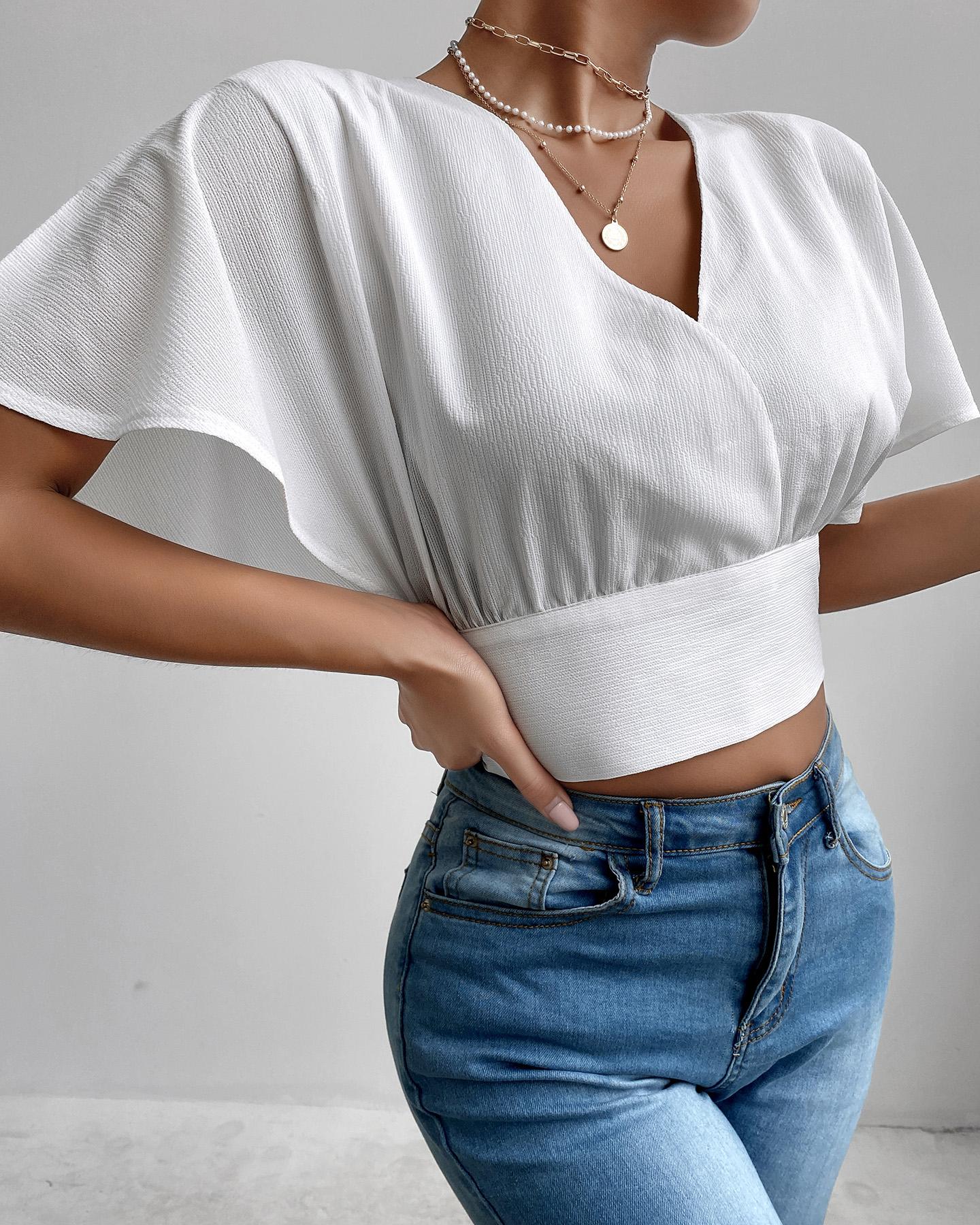 

Bowknot Cutout Back Ruffles Sleeve Top, White