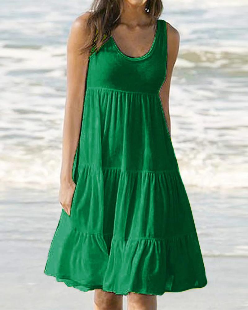 

Ruffle Hem Sleeveless Casual Dress, Green