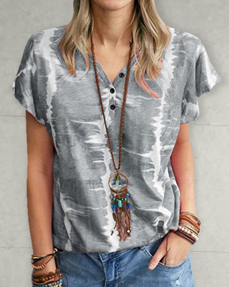 

Tie Dye Print Short Sleeve Loose T-shirts, Gray