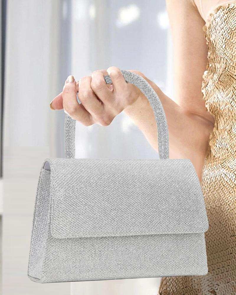 

Glitter Top Handle Flap Evening Handbag, Silver