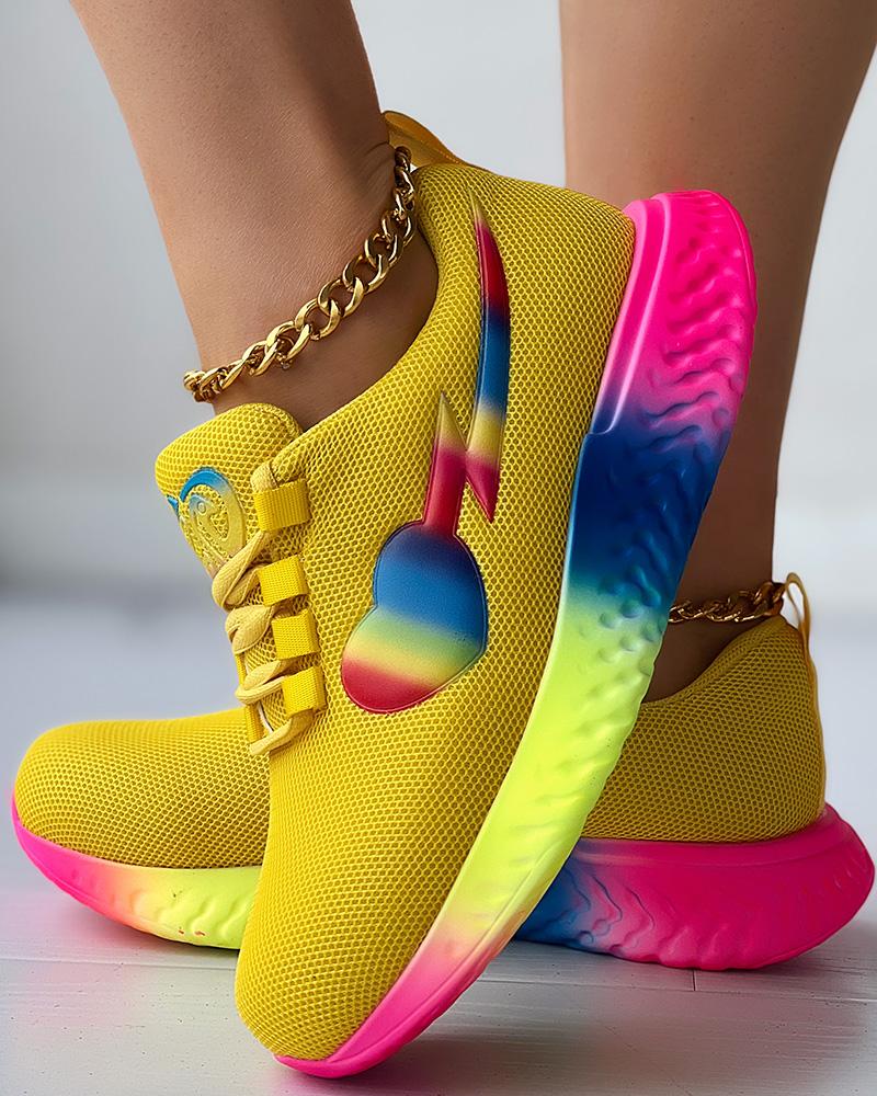 

Ombre Heart Pattern Muffin Sneakers, Yellow