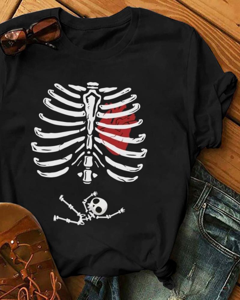 

Halloween Skeleton Graphic Print T-Shirt, Black
