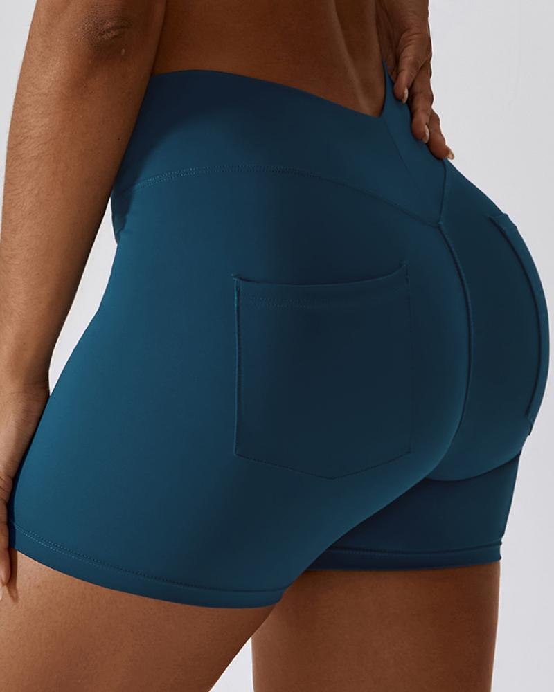

Pocket Design Butt Lifting Active Shorts, Blue