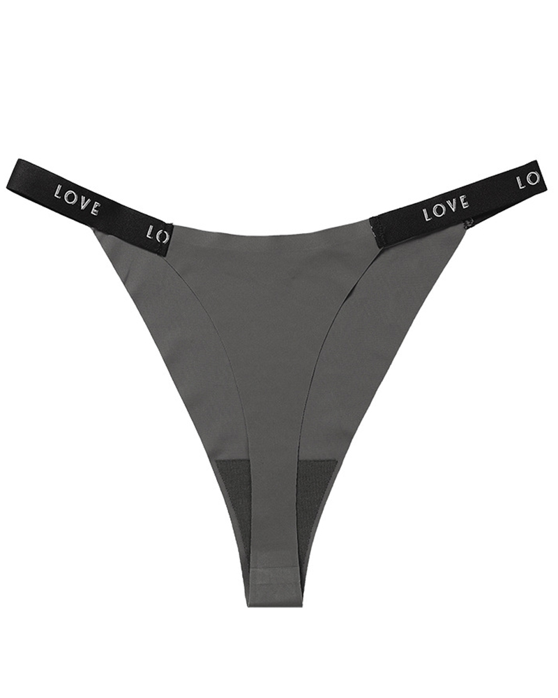 

Love Letter Print Patchwork Thong Panty, Gray