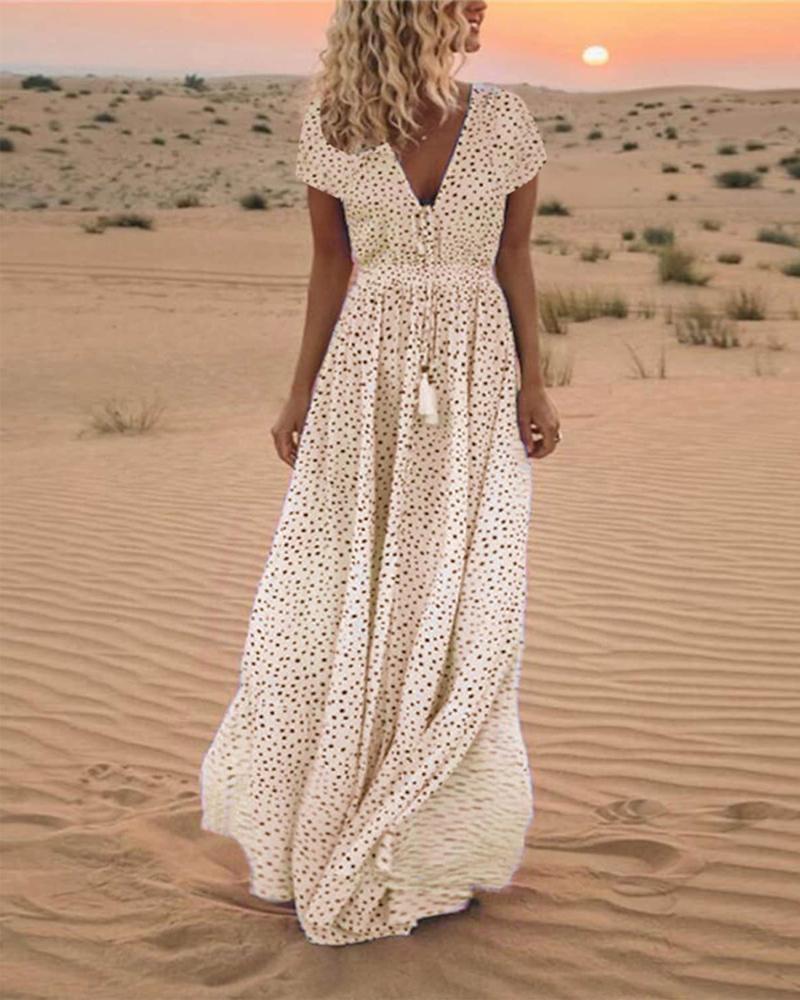 

Polka Dot Print Tassel Decor Maxi Dress, Orange