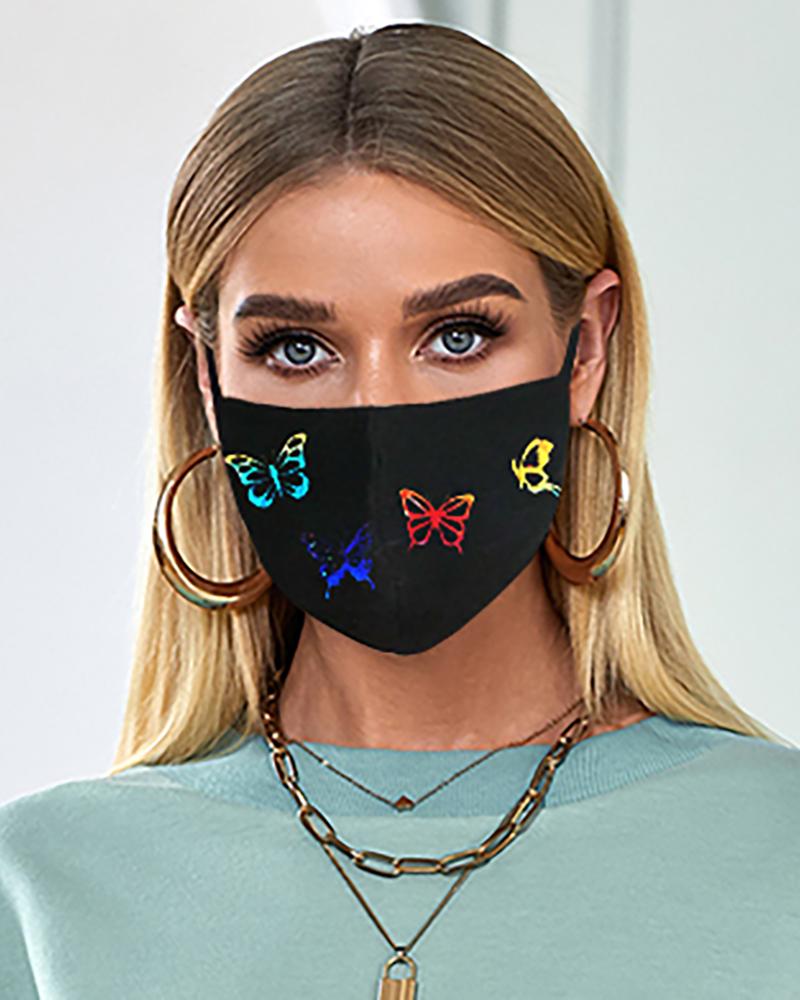 

Butterfly Print Earloop Breathable Mouth Mask, Black