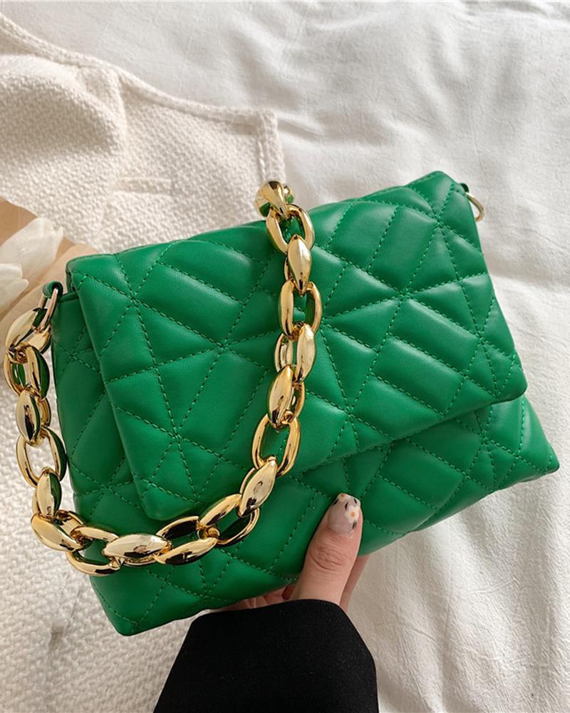 

Quilted Chain Strap Flap Shoulder Bag, Green