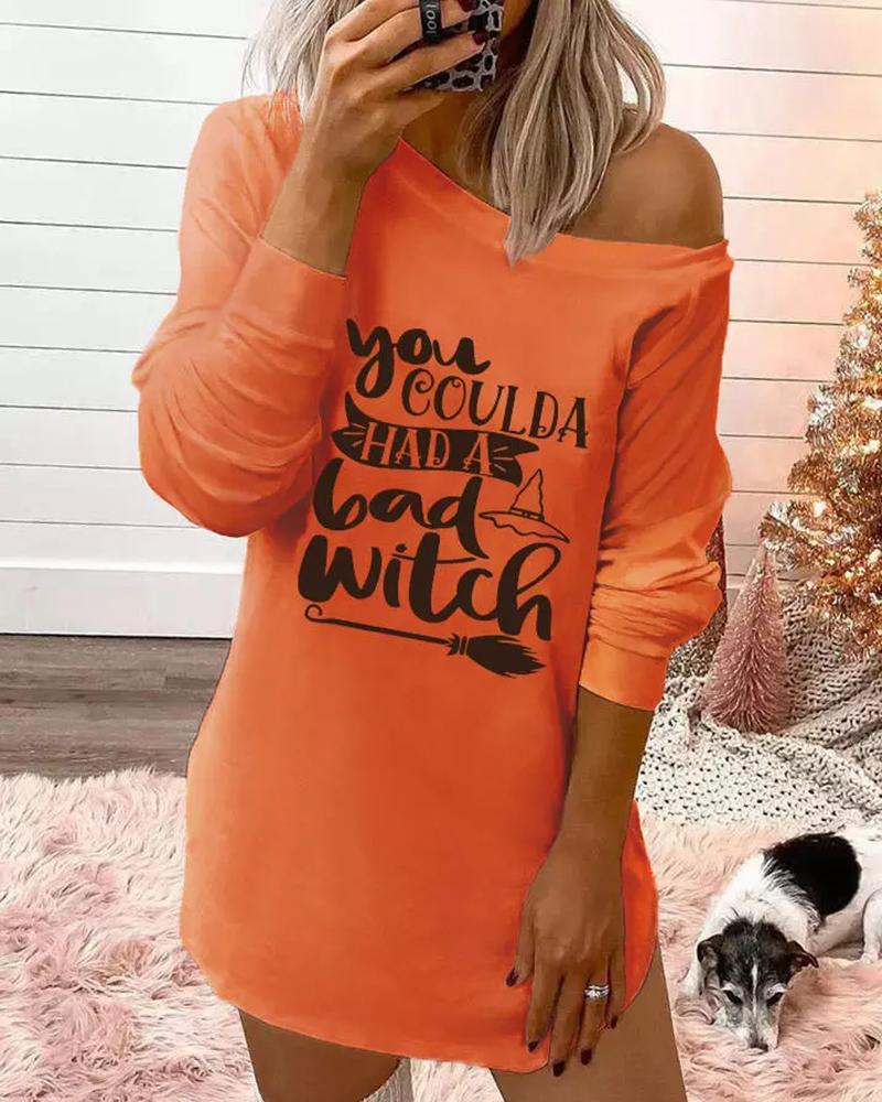 

Halloween Witch Letter Print Casual Dress, Orange