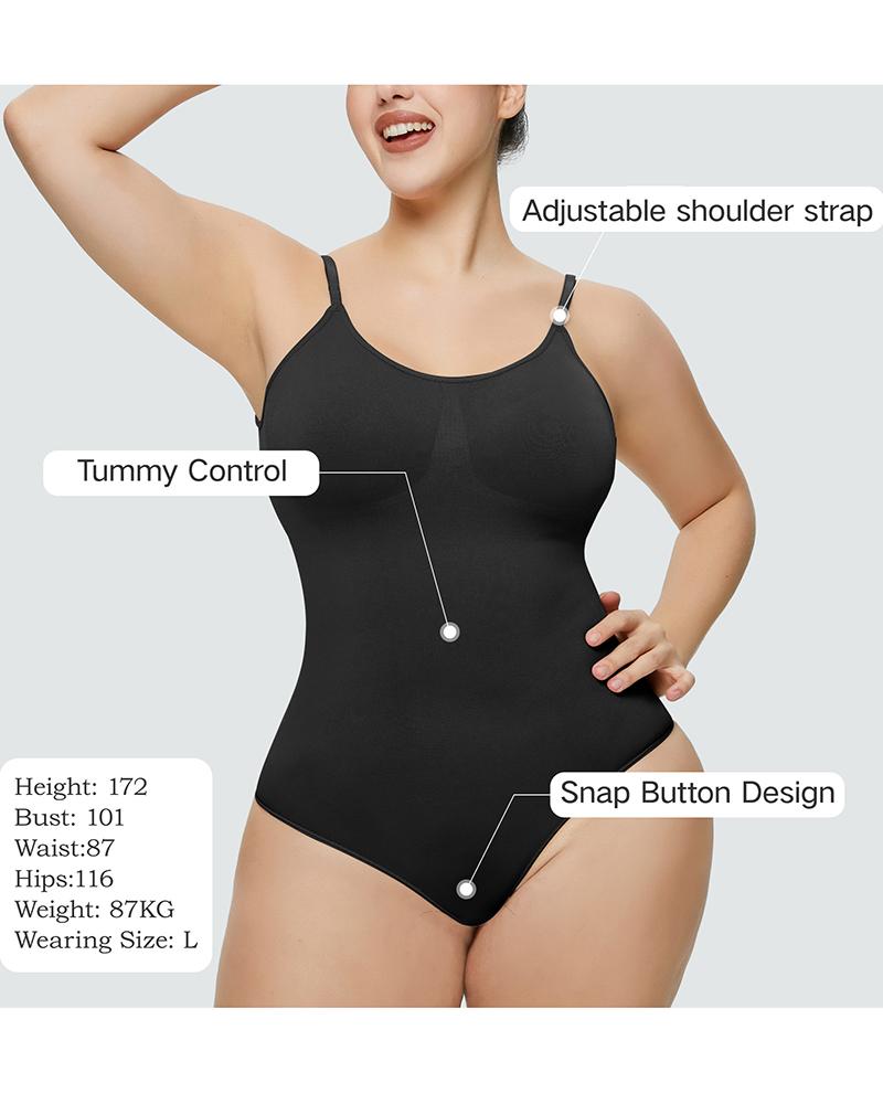 

Adjustable Strap Tummy Control Seamless Crotchless Shapewear Bodysuit, Black