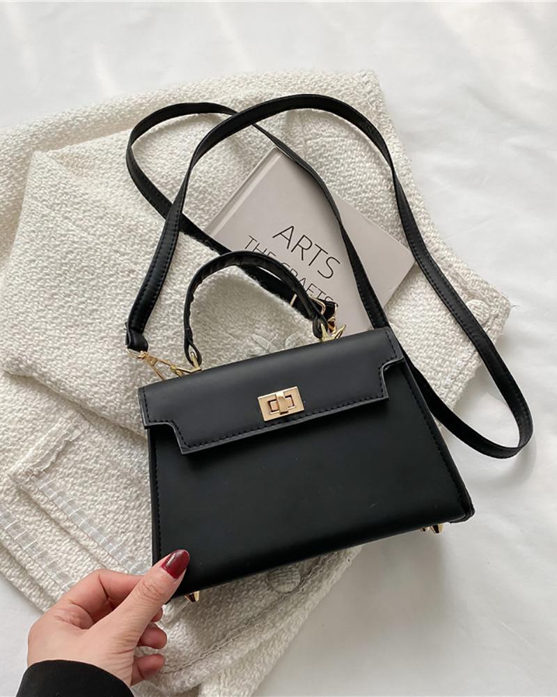 

Twist Lock Plain Square Crossbody Bag, Black