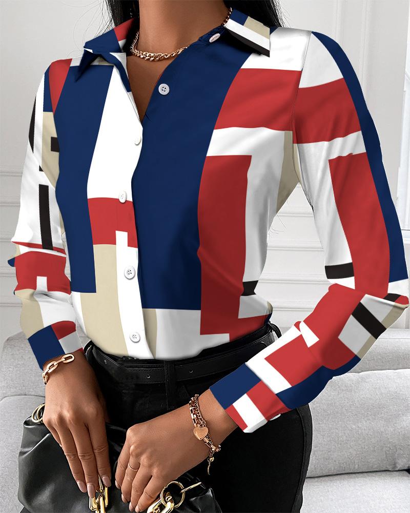 

Geometric Print Long Sleeve Button Down Shirt, Multicolor