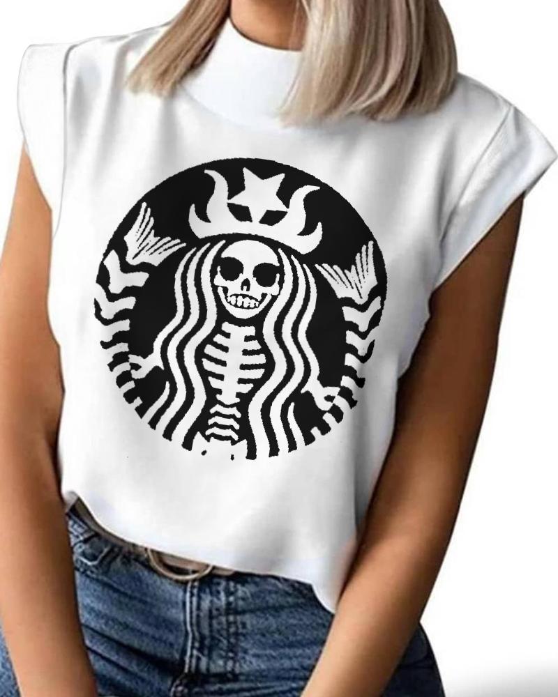 

Halloween Skull Print Casual Top, White