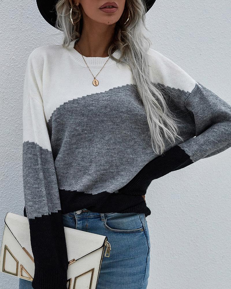 

Color Block Drop Shoulder Sweater, White