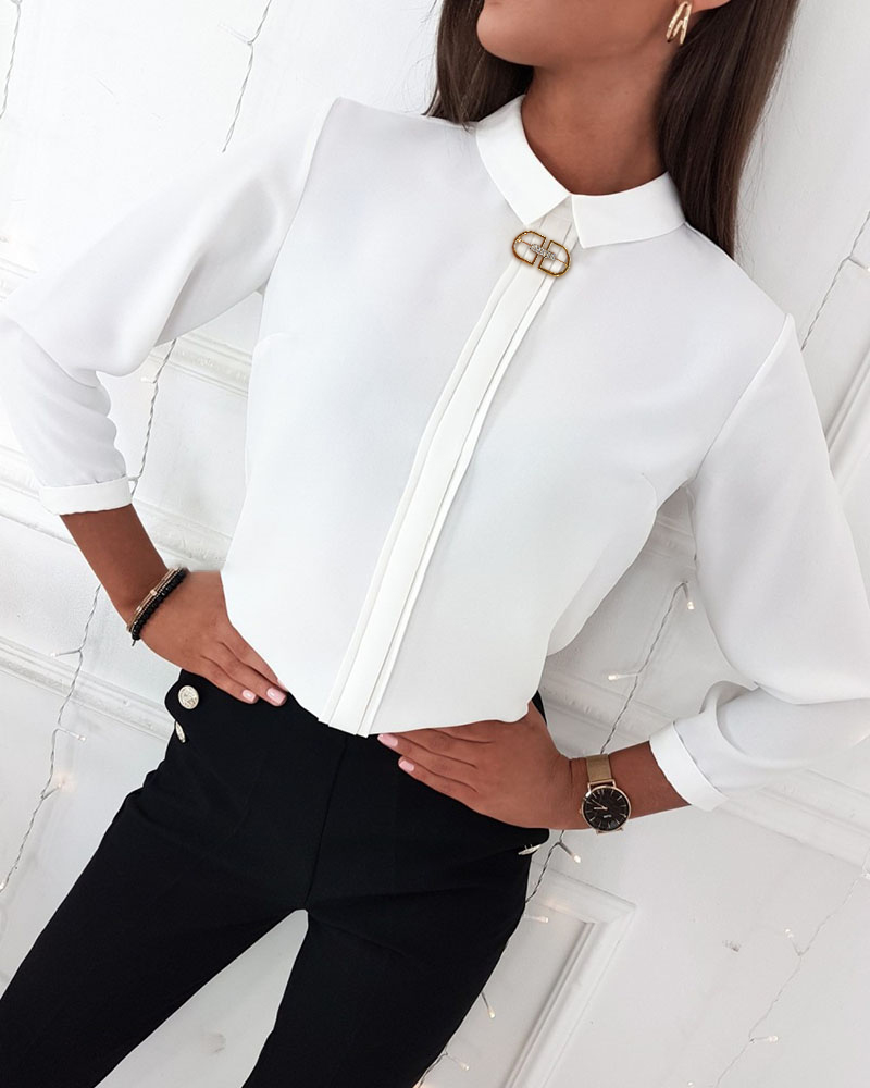 

Plain Long Sleeve Casual Shirt, White