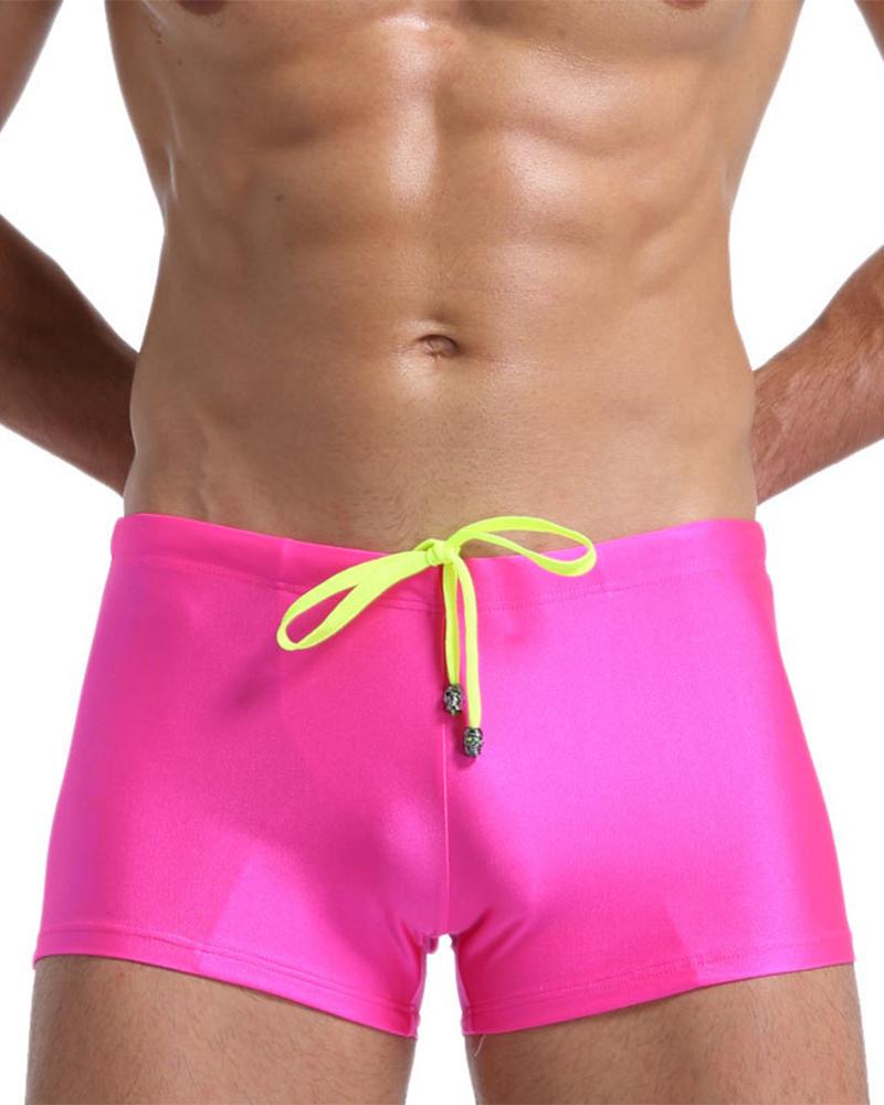 

Solid Color Splicing Drawstring Skinny Short Pants, Hot pink