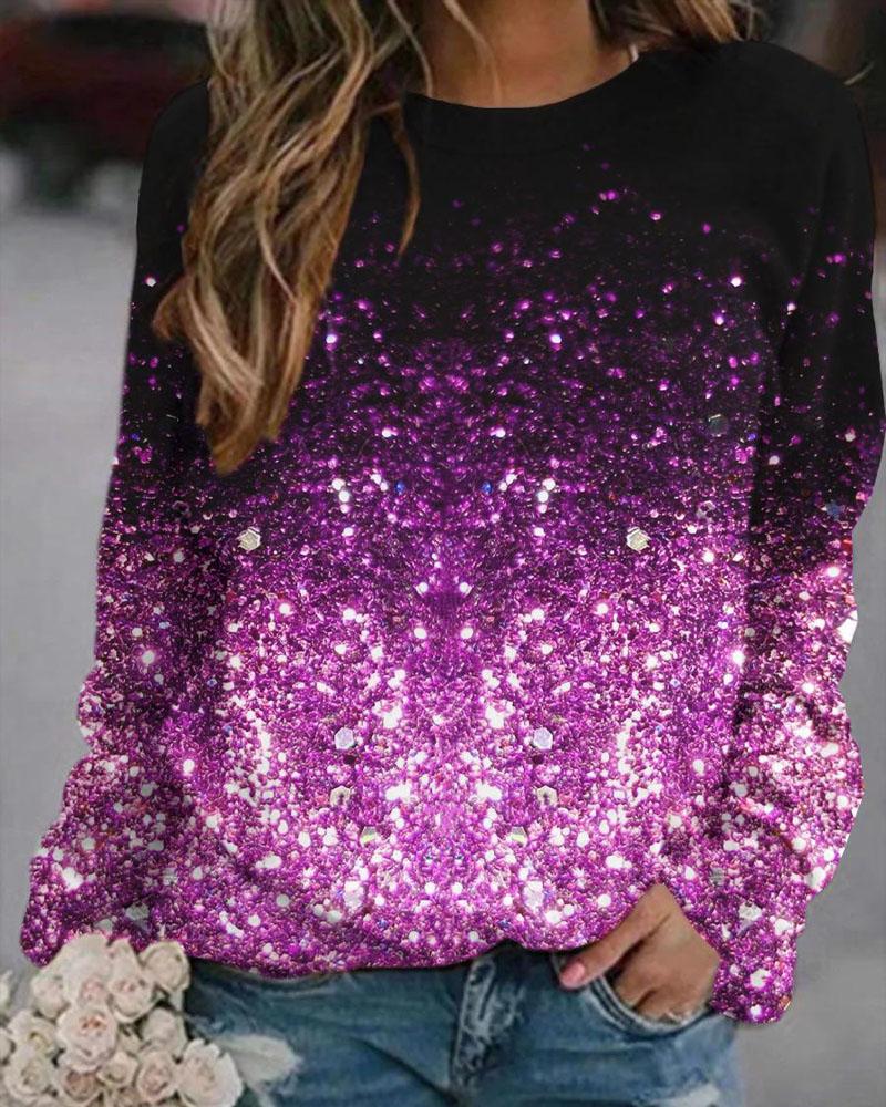 

Ombre Galaxy Print Long Sleeve Sweatshirt, Red
