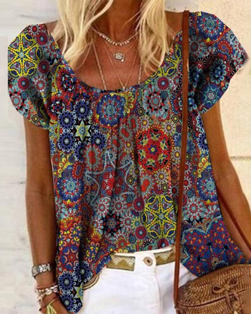 

Vintage Tribal Print Casual Top, Multicolor