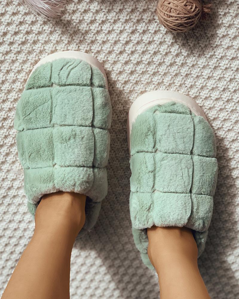 

Fluffy Casual Slide Slippers, Green