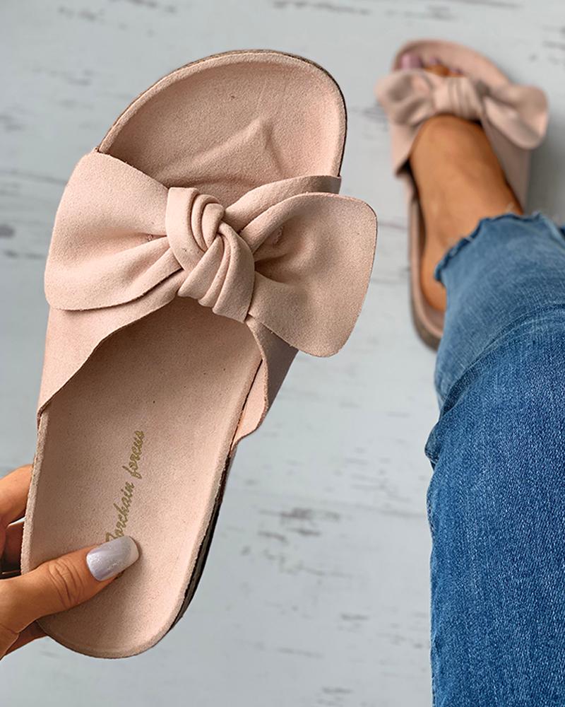 

Bowknot Decor Open Toe Flat Sandals, Pink