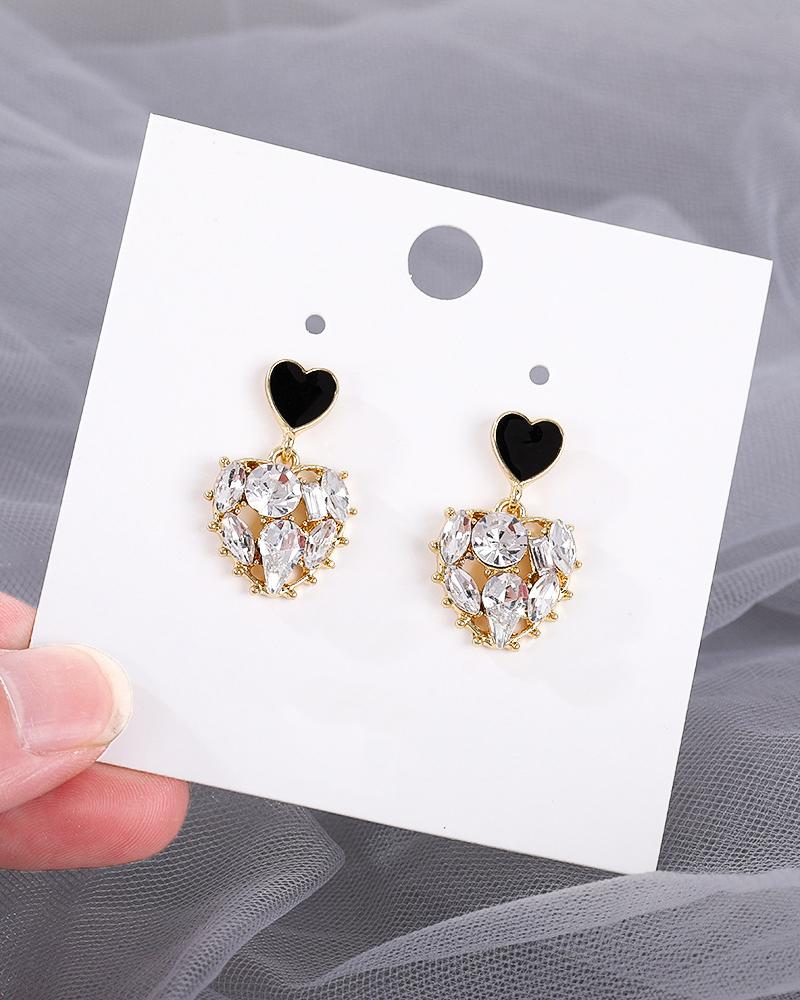 

1Pair Valentine's Day Rhinestone Heart Shaped Drop Earrings, Silver