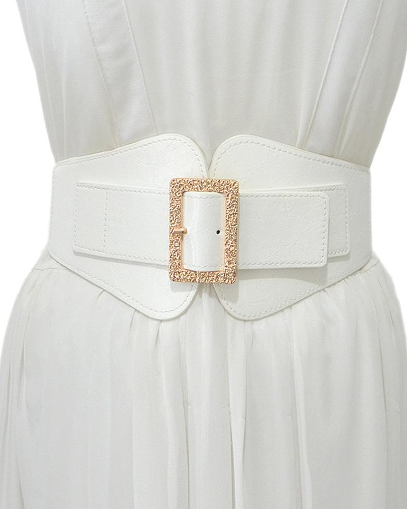 

1pc Metal Decor Elastic Wide Belt, White